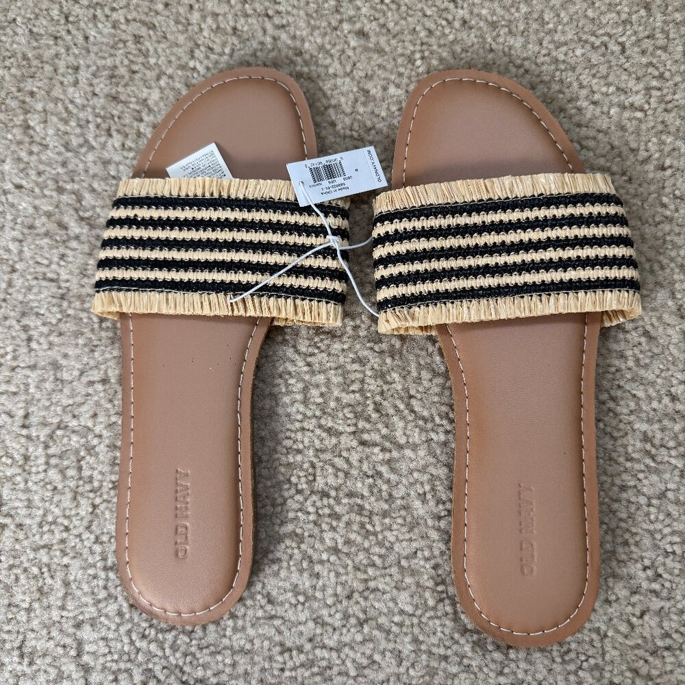🌴 Old Navy Raffia Stripe Slide Sandals — NWT 🖤🌾
